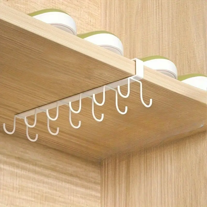1pc Kitchen Hooks, Kitchen Cabinets, Hanging Hooks, Under Cabinet Hanging Cup Holder for Glass, Headphone, Towels, Household Storage Organizer for Kitchen, Bedroom, Bathroom, Office, U Shaped Hook
