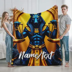 Ancient Egyptian Anubis God Scales Print Blanket Cozy Home Decor for Living Room or Bedroom Use Personalized Custom Name Text Design Ideal Gift for Halloween Thanksgiving Christmas and Housewarming Holidays Fans and Co