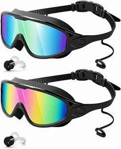 Swim Goggles for Adults & Kids | FULL COVERAGE ANTI-FOG | 3 Color UV Protection Lenses | Free Waterproof Ear Plugs & Nose Clip | for Outdoor Water Fun