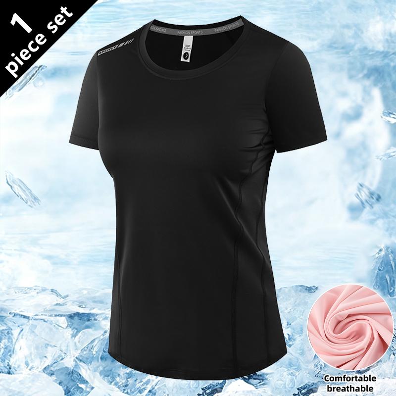 Summer Goddess ice-feel quick-dry sports T-shirt for women—breathable short sleeves, multiple color options, ice-oxygen cooling fabric with built-in cooling effect, high stretch seamless cut for zero restriction during both static and dynamic movement.