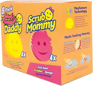 4 Daddy Sponges & 4 Scrub Mommy Kitchen Sponges - Scratch-Free for Dishes & Multipurpose Cleaning - Stain & Odor Resistant 8 Pack