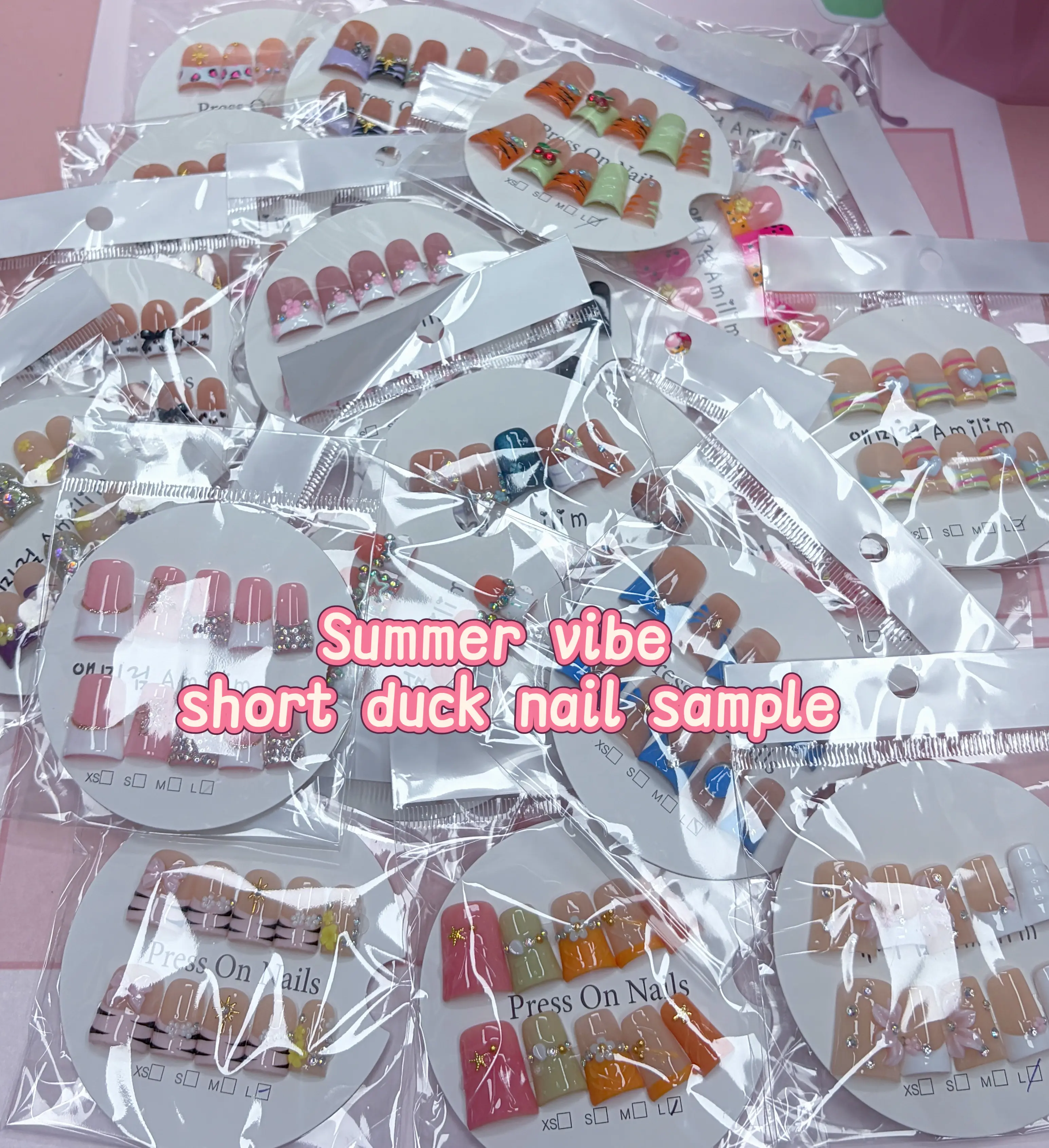 Jojo(11030)gc.20 pairs for $30 Summer vibe short duck nails pick size get random styles