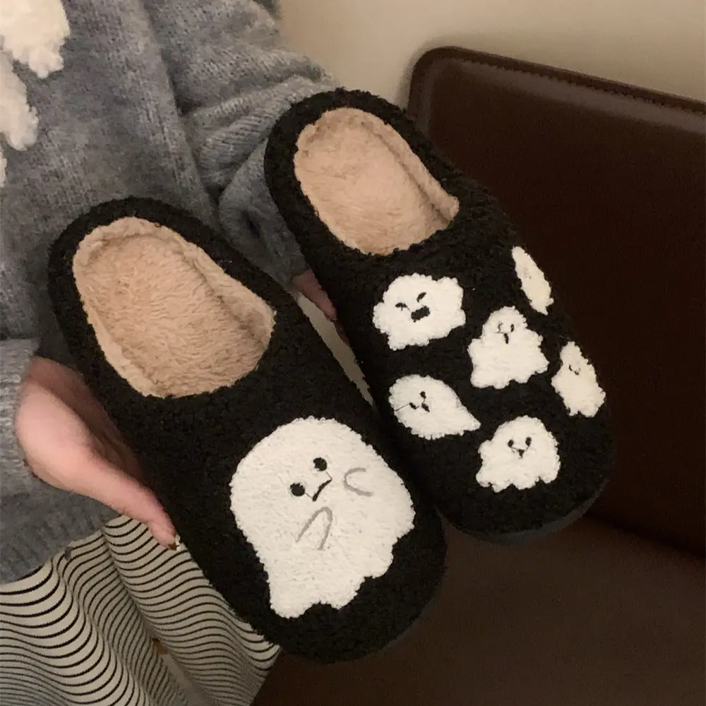 XIXITIAO Cute Halloween Ghost Slippers Women Men,Warm Spooky Home Shoes,Fall Winter Soft Footwear for Indoor&Outdoor Use for Gift