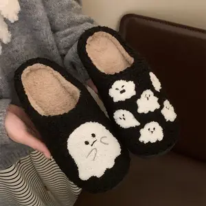 XIXITIAO Cute Halloween Ghost Slippers Women Men,Warm Spooky Home Shoes,Fall Winter Soft Footwear for Indoor&Outdoor Use for Gift