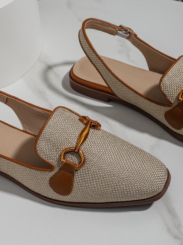 Women's Fashionable Square Toe Flat Shoes, Elegant Comfortable Breathable Slingback Shoes for Daily Wear, Casual Trendy Shoes for Women & Girls, Walking Shoes