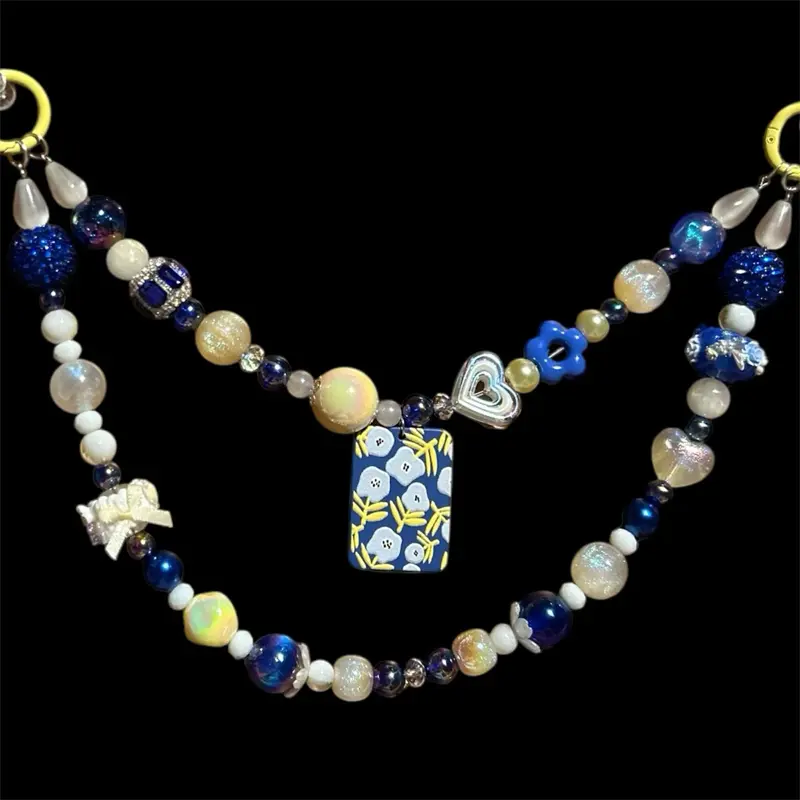 Beaded Keychain-purse chain ( blue & yellow )