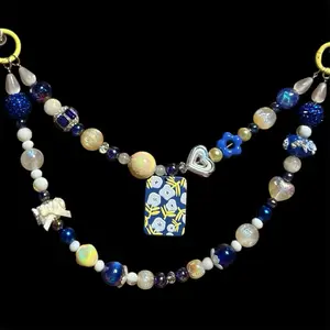 Beaded Keychain-purse chain ( blue & yellow )