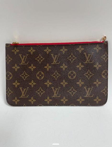 Pre-owned Louis Vuitton coated canvas Clutches & Wristlets Red Neverfull Detachable Pouch