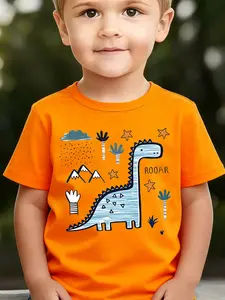 Boys' Summer Breathable & Comfortable "Dinosaur" Cartoon Print (3-12Y) Casual Sports T-Shirt