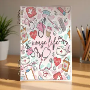 Nurse Life Themed Notebook, A5 Size, Lined Pages, Vibrant Medical Elements Design, Ideal for Healthcare Workers, Office & Daily Use, Durable Paper Material, Stylish & Practical Stationery
