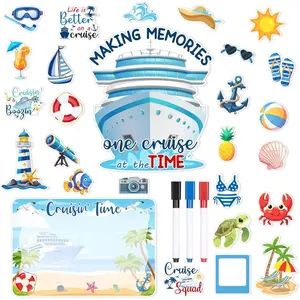 27pcs Cruise Door Decorations Magnetic, Large Nautical Cruise Magnets, Funny Ship Magnets for Door & Fridge, Includes 3 Pcs Pen, Set, Refrigerator Magnets, Refrigerator Decorating Magnet, Home Decor