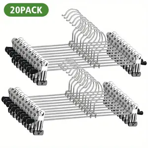 20pcs Heavy-Duty Stainless Steel Galvanized Metal Pants Skirt Hangers with 360° Rotatable Clips Space Saving Rust Resistant Non Slip Hooks for Wardrobe Retail Store Laundry Room Organization