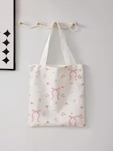 Bow Pattern Tote Bag, Casual Fashion Large Capacity Easy to Carry Shoulder Bag for Women, Trendy All-match Bag for Daily Shopping Office Use and Various Occasions