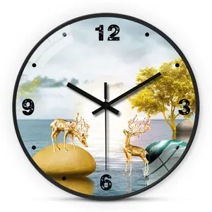 Morning Gold Deer Wall Clock, Silent Non-Ticking Round Timer, Aa Battery Powered, Ideal for Living Room, Office, Bedroom, Mother's Day Gift