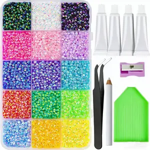 18000Pcs Multicolor 3mm Flatback Acrylic Rhinestones, with FREE Jewelry Glue, Rhinestone Picker Tool for DIY Craft Clothes Shoes Nail Art