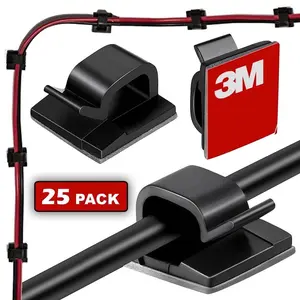 25 Pack Genuine 3M Self-Adhesive Cable Clips (Black)