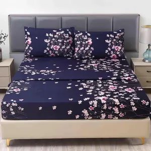 4PCS Navy Blue Floral Queen Sheets Set, Soft Microfiber Floral Bed Sheets Queen Size Deep, Vintage Botanical Sheet All Season