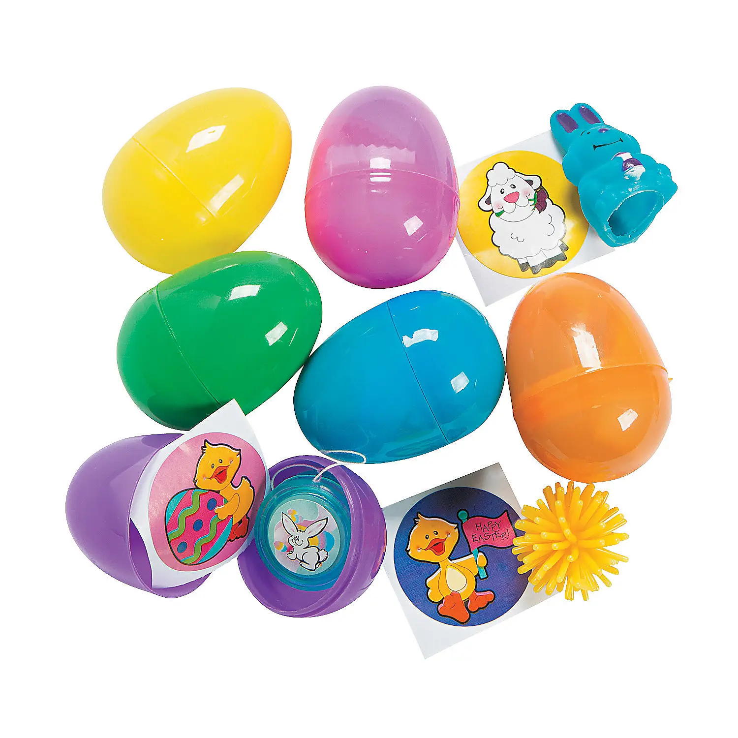 2 1/4 in Bright Plastic Easter Eggs with Toys, 24-Piece Festive Party Supply, Alternative to Candy, Fun for Kids