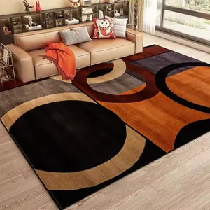 Modern Abstract Geometric Circle Color Block Flannel Area Rug - Contemporary Orange Brown Black Pattern Soft Mat for Living Room, Non-Slip Home Decor#AbstractGeometricRug #CircleColorBlockMat #ContemporaryHomeDecor #ModernCarpet #NonSlipFlannelRug