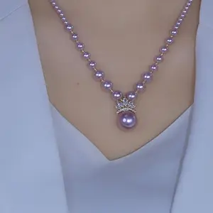 LisiZen Purple Crown Crystal Necklace 14K Gold Plated Sparkling Zircon Pendant, Elegant Statement Collarbone Chain Chic Fashion Jewelry for Women DZXL3473