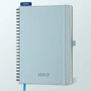 2026-2027 Daily Weekly Monthly Planner 8.5"x6.5" 18 Months Spiral Bound Calendar Agenda with Self-adhesive Pen Holder 2026 Academic Plan Vegan Leather Soft Cover Dusty Blue