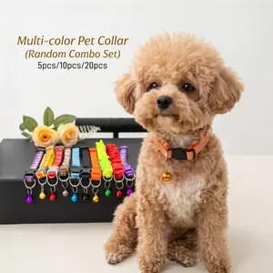 5/10/20Pcs Random Color Printed Pet Collars – Adjustable Reflective Nylon Daily Wedding Party for Small Medium Dogs Cats