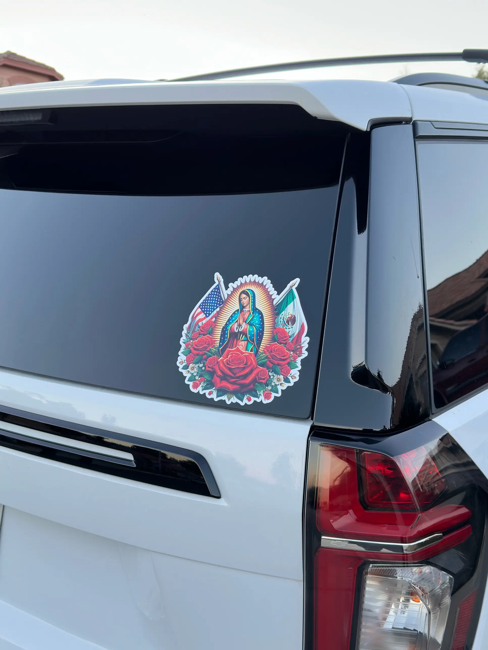 La Virgen De Guadalupe USA-Mexico Flags Color Vinyl Car Decorative Sticker - Mexican Decal, Automotive Car Exterior Accessory