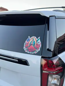 La Virgen De Guadalupe USA & Mexico Flags Color Vinyl Car Sticker - Colorful Decor Decorative Set Ornaments Religious Mexico Mexican Decal