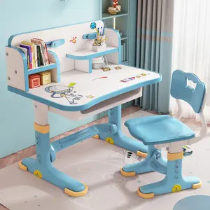 Multifunction student desk chair set for school Widened Desktop Multi Separation Cartoon Pattern Desk Chair Set Kids Adjustable Height Study Table with Drawer Chair Set