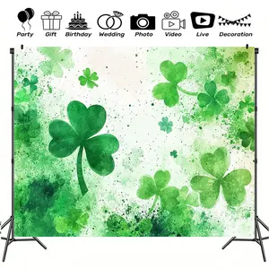 1pc Classic Green Shamrocks Backdrop St Patricks Day Style Multiple Sizes 100% Polyester Photography Background No Electricity Needed Featherless Design Perfect for Indoor Outdoor Party Decor Home Studi
