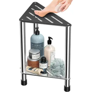 Stainless Steel Shower Stool for Inside Shower, 15.4'' H Shower Foot Rest, Corner Shower Stool with Storage Shelf, Shower Step for Shaving , Bathroom Corner Shower Bench,