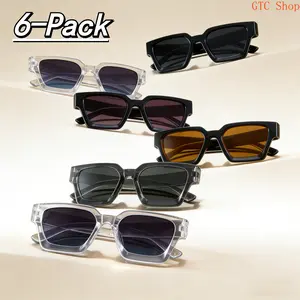 6-Pack Men's Rectangular Thick Frame Sunglasses – Classic Street Style Minimalist Design Set, UV400 Protective Trendy Shades Perfect for Street Photography, Daily Casual & Outdoor Fashion Activities