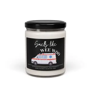Funny EMT 9oz Small Candle – “Wee Woo” Ambulance Christmas Gift for Paramedic Graduation, EMS Week, First Responders, Coworker Appreciation candles
