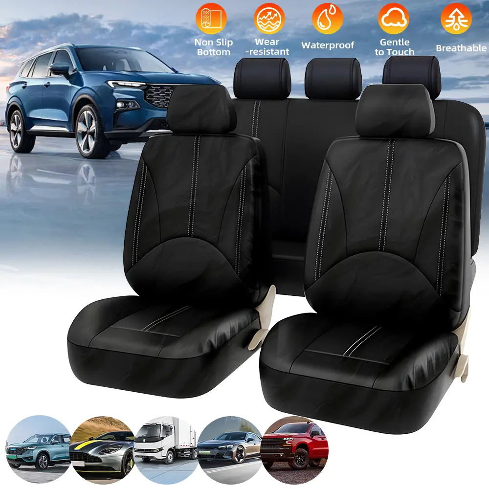 Premium Leather Car Seat Covers Full Set – Waterproof Front & Split Rear Bench Seat Covers,Universal Interior Covers for Sedan,SUV,Truck,Van & Pickup