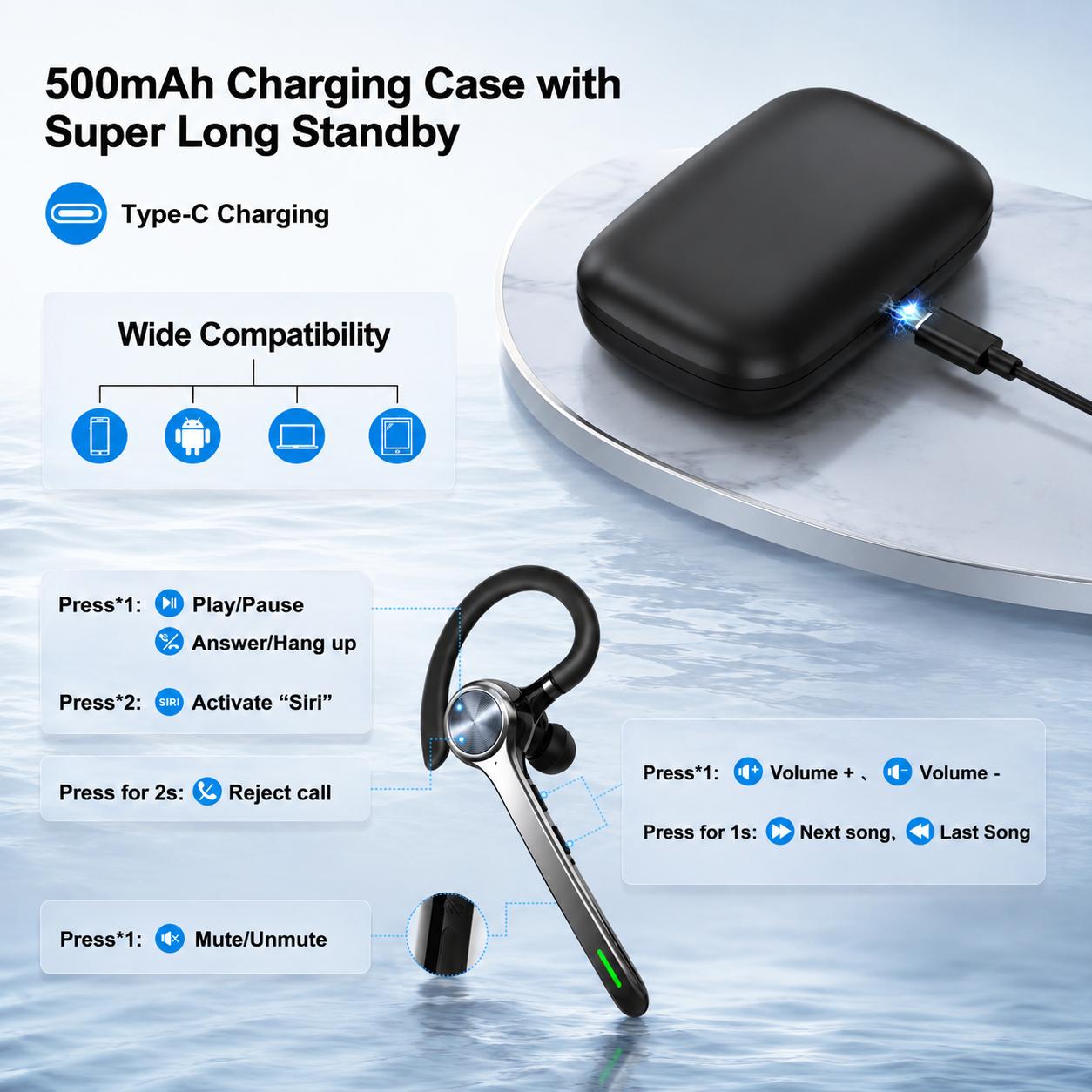 YETPOW Bluetooth Noise Cancellation On-Ear Headphones with Mic, 500mAh Charging Case, 72H Talk Time, Mute Button, Hands-Free Design,  LED Display, USB-C Charging, Manufacturer Warranty for Truckers, Cellphones tiktokshopbacktoschool, Wireless, Wireless He