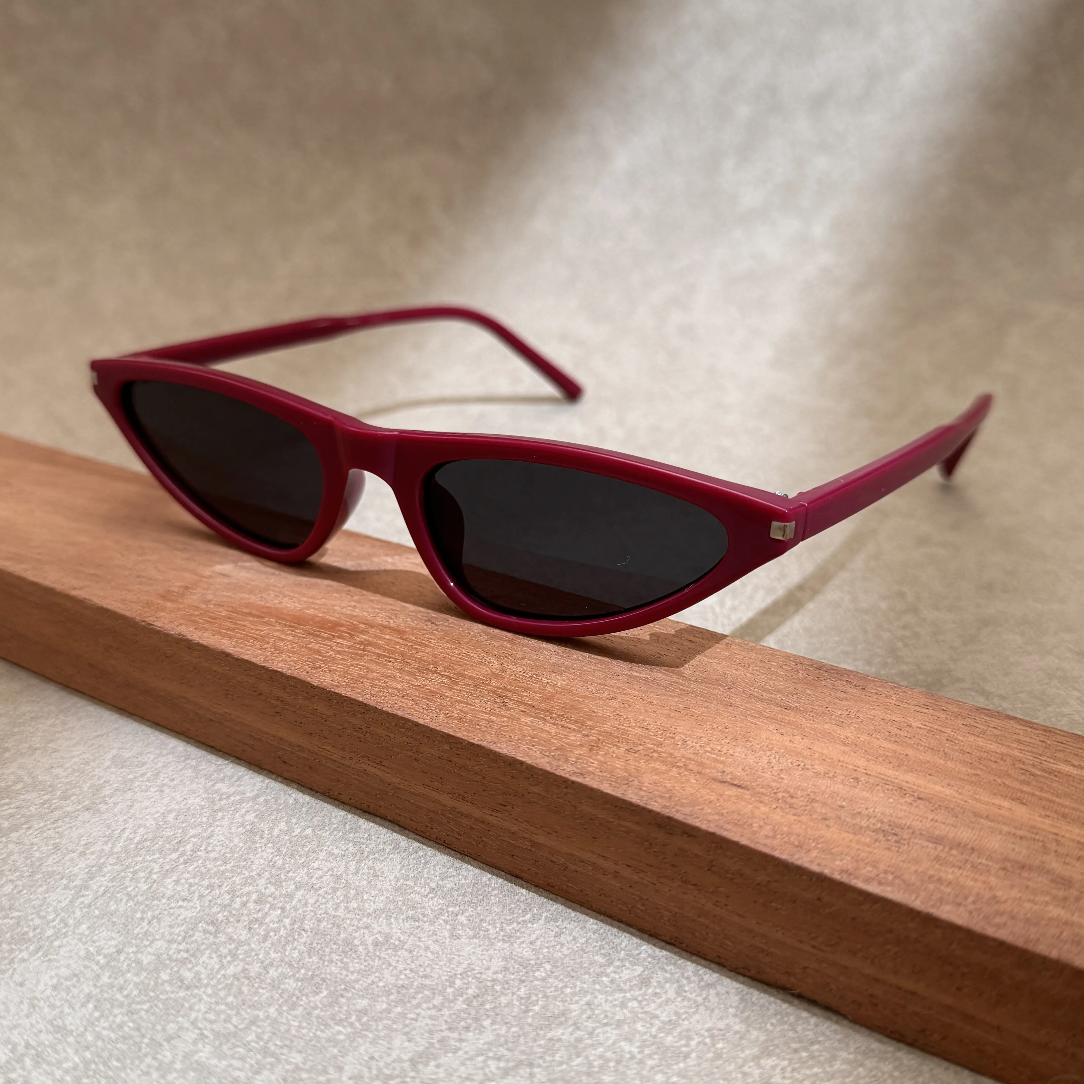 Women's Stylish Geometric Cat Eye Sunglasses - Lightweight Burgundy Frame, Dark Lenses, Sleek Modern Eyewear for Casual Outfits