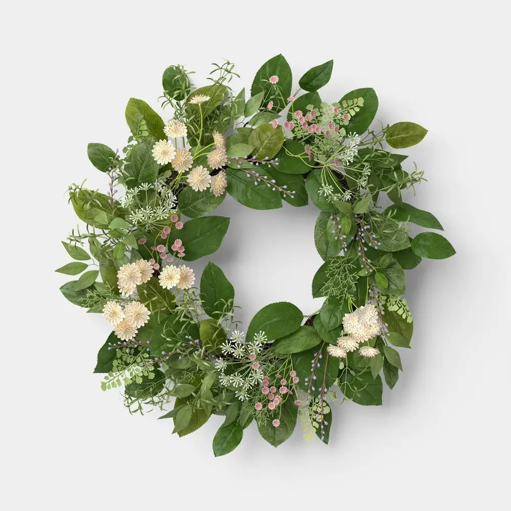26" Wildslower Outdoor Patio Artificial Wreath - Threshold designed with Studio McGee