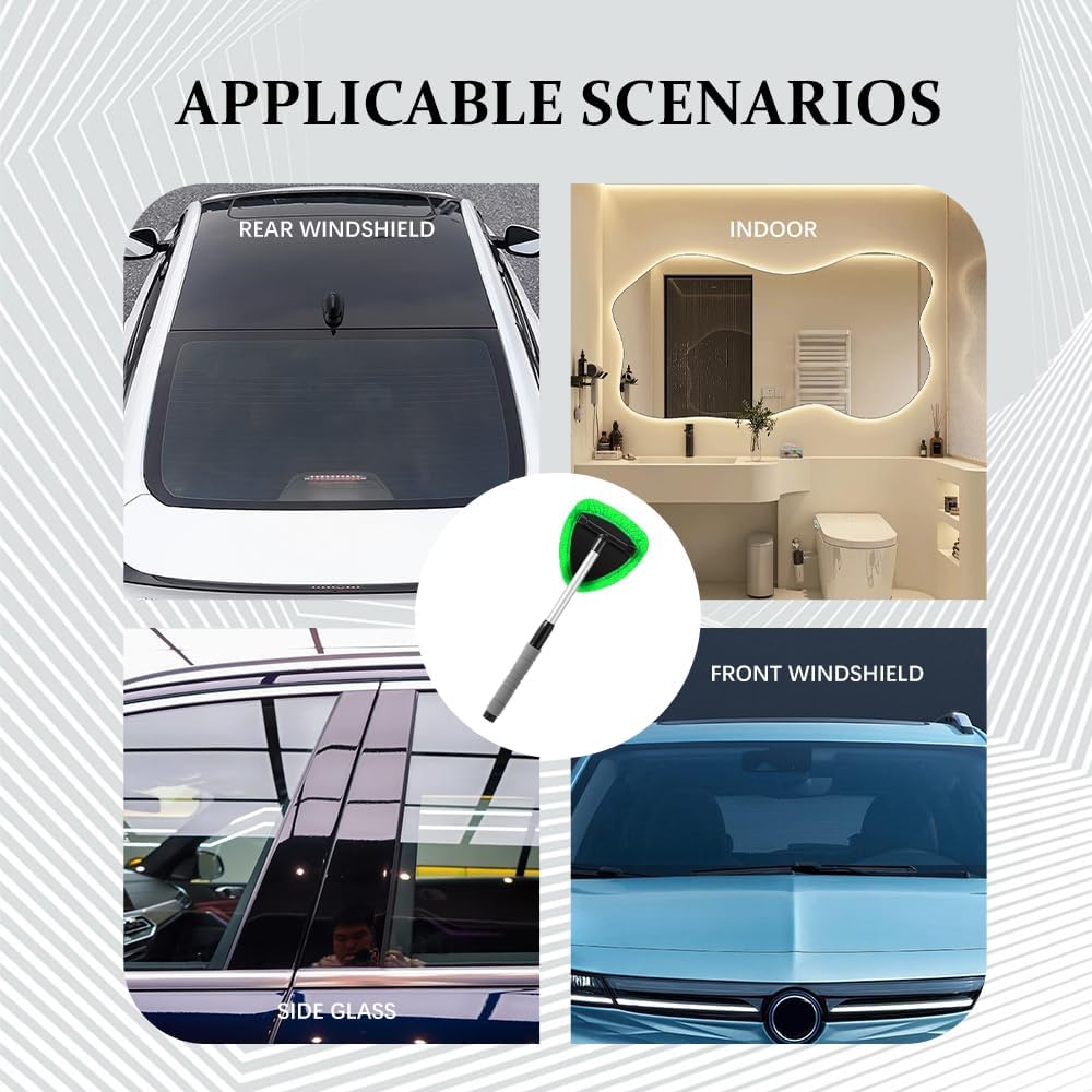 Click to see full view Windshield Cleaning Tool, Car Interior Window Cleaning Kit with Extendable Handle & 3Microfiber Pads, Auto Inside Glass Wiper Kit for Car & Home Windows