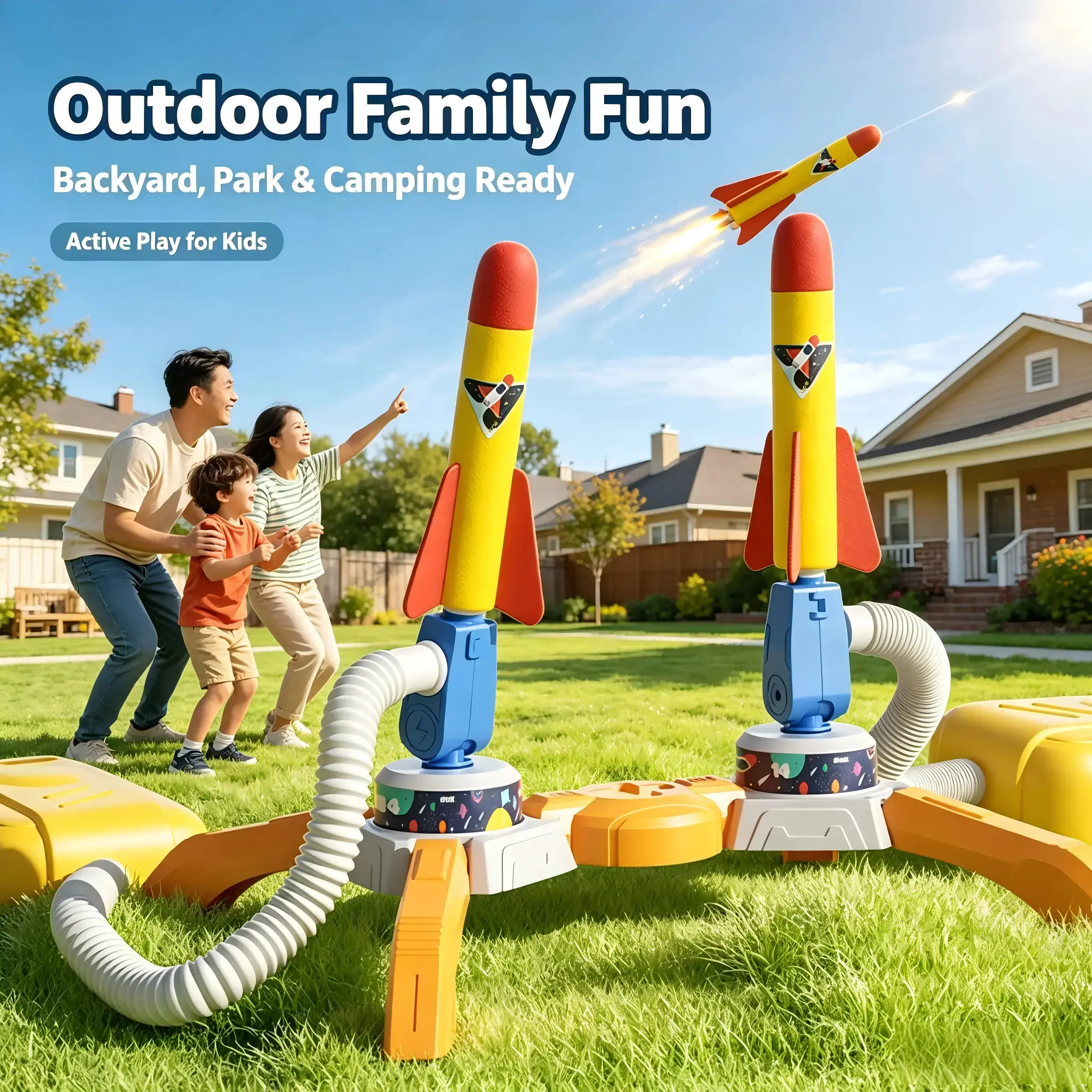 【Boninii】Boninii Foam Rocket Flyer Toy – Adjustable Angle Stand, Soars Up to 200ft! Outdoor STEM Fun for Kids & Family