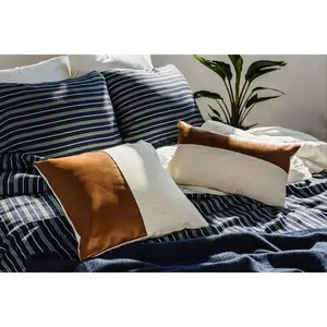 Vegan Leather Inset Rectangle Throw Pillow