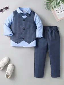 Ready Stock 3-7y Boys Gentleman Outfit Set - Long Sleeve Shirt & Pants & Vest with Bow Tie 3Pcs Perfect for Holiday Parties 224042818 Suits Children Toddler Everyday Wear
