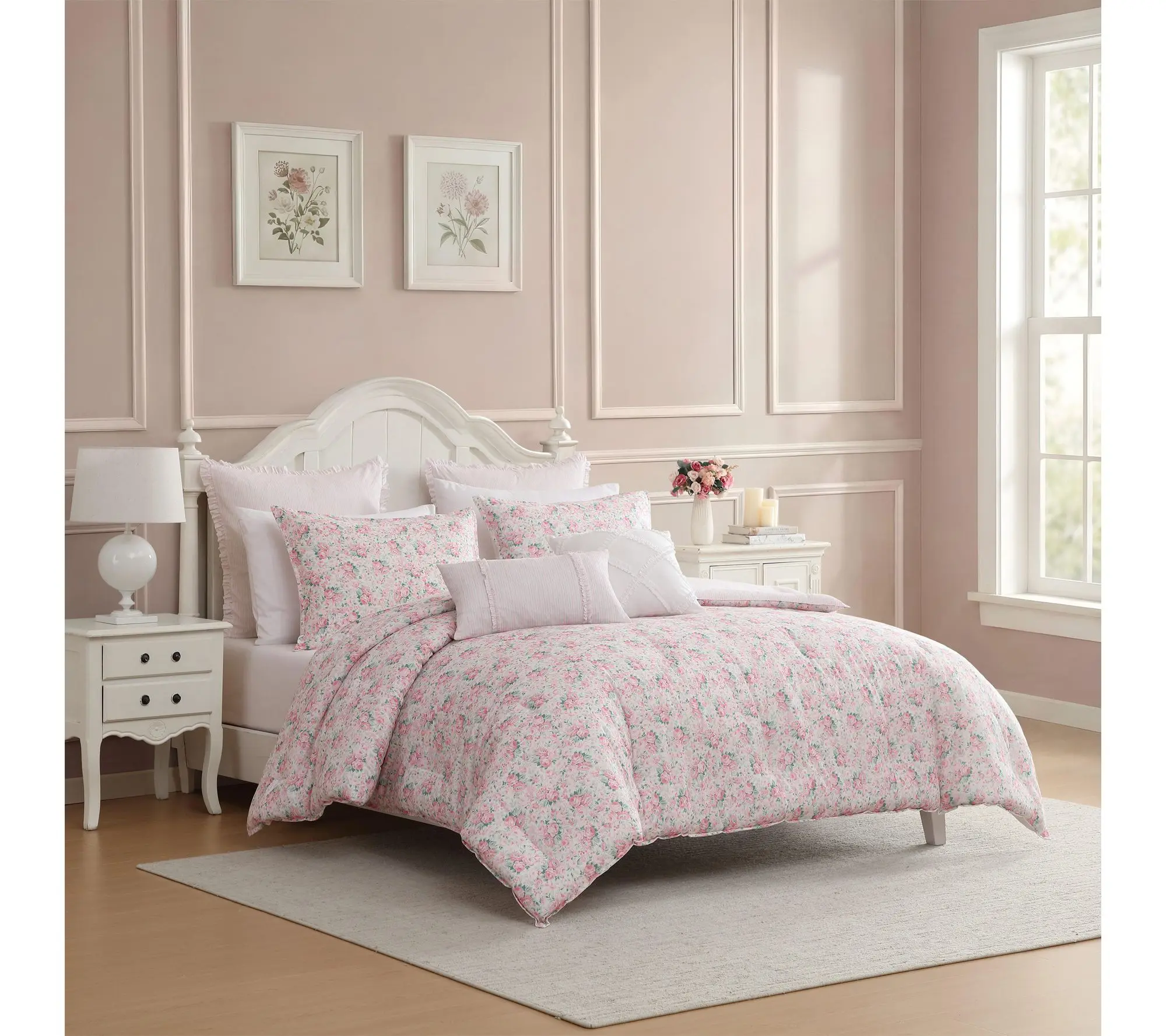 Laura Ashley Pamelposies Pink/Green 5Pc Twin Comforter Set Laura Ashley Pamelposies Pink/Green 5Pc Twin Comforter Set