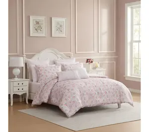 Laura Ashley Pamelposies Pink/Green 7Pc Queen Comforter Set