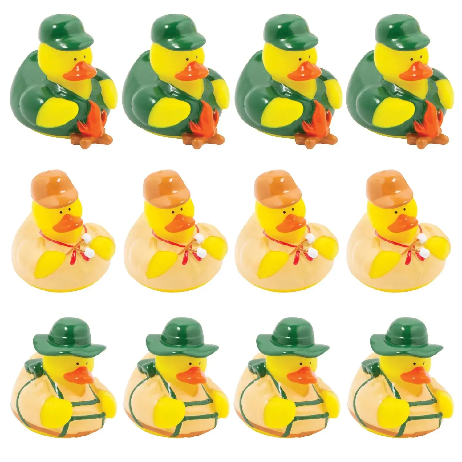 2 1/2" Camping Rubber Ducks in Brown and Green Outfits - 12 Pc.