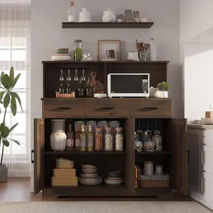 Microwave Cabinet with Three Drawers  Double-Sided Modern Kitchen Furniture  Kitchen Storage Cabinet with Drawers and Doors Microwave Storage Cabinet Multi-Door Microwave Stand  Brown
