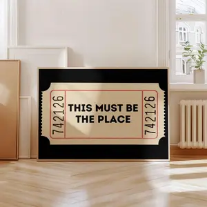 Mid-Century Landscape Wall Art, Retro “This Must Be the Place” Black Vintage Ticket Poster, Horizontal Print for Living Room or Room Decor, Unframed