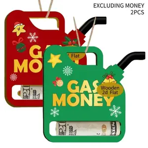 2PCS Humorous and Fun Christmas Couple Gift - Gas Money Themed Wooden Money Holder,Christmas Gas Money Wooden Holder,Creative Holiday Decoration,Perfect for Christmas, Thanksgiving, and New Year