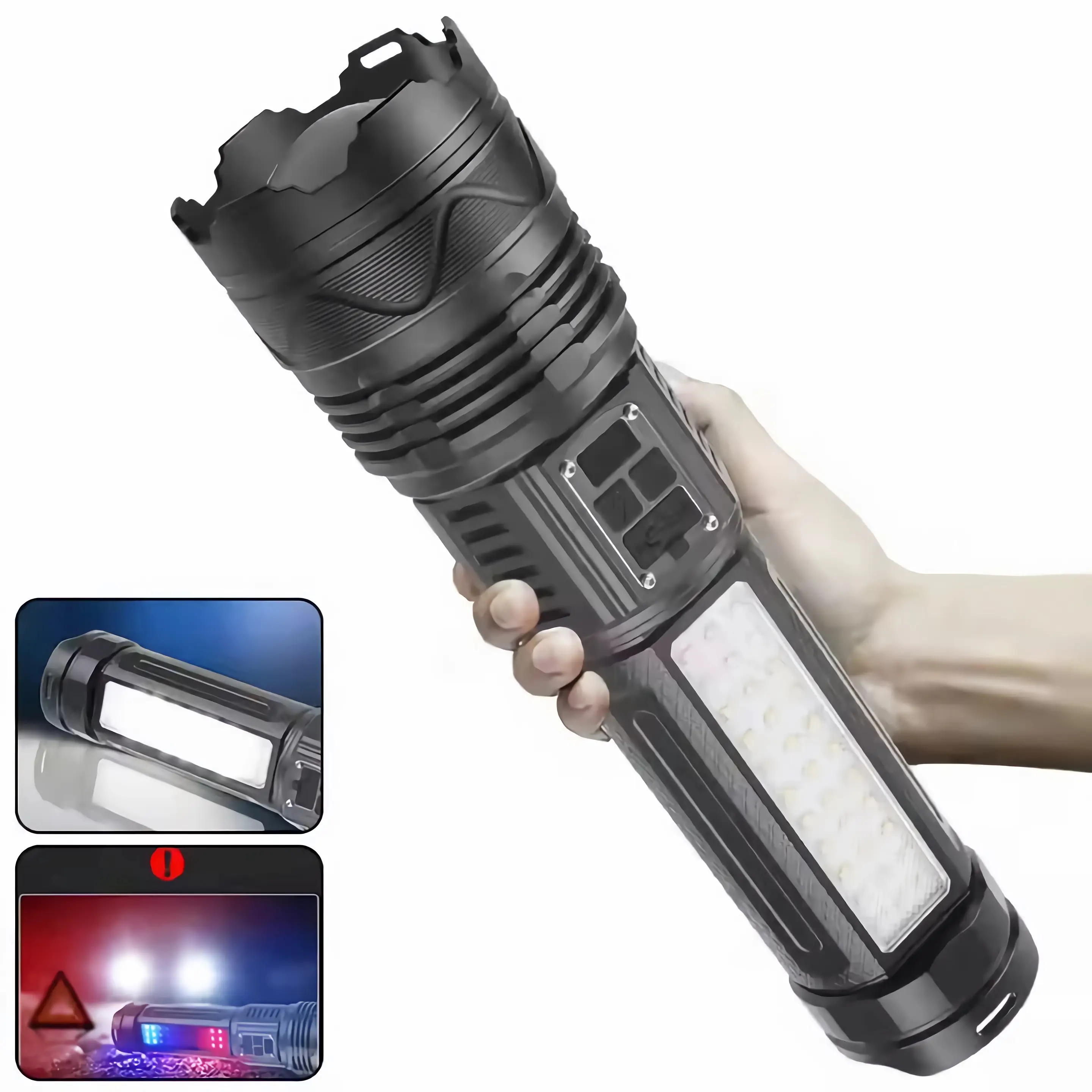 MABREGU Extra Large Flashlight - Rechargeable Laser Light with Intelligent Digital Display, 5 Main Light Modes & 4 Side Light Modes, ip66 Waterproof P
