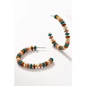 LA3accessories Western wood bead hoop earrings metal spacers