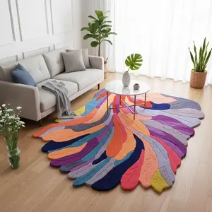 Handmade Irregular Shape Wool Area Rug | Unique Contemporary Colorful Botanical Design, Thick & Soft Carpet | Perfect for Living Room, Bedroom Decor (Colorful, 4' x 6')